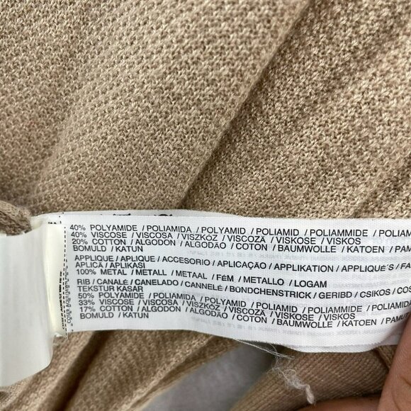 Mango Sweater Women Sz XS Brown Knitted Round Neck Rhinestone Shoulders Pullover - Picture 11 of 12